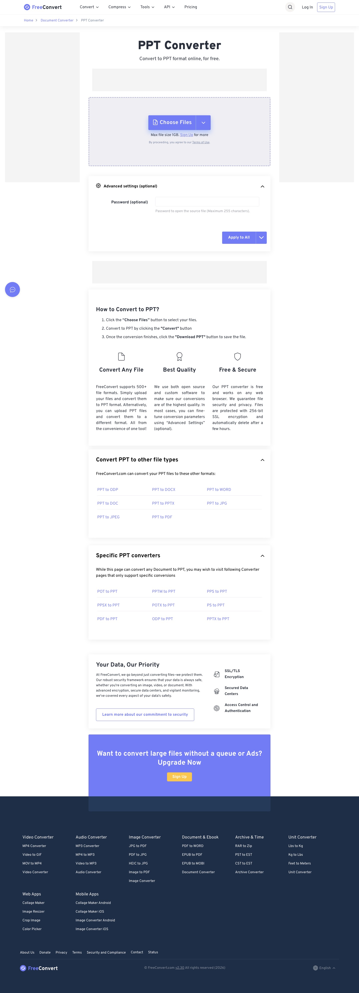 FreeConvert PPT converter page
