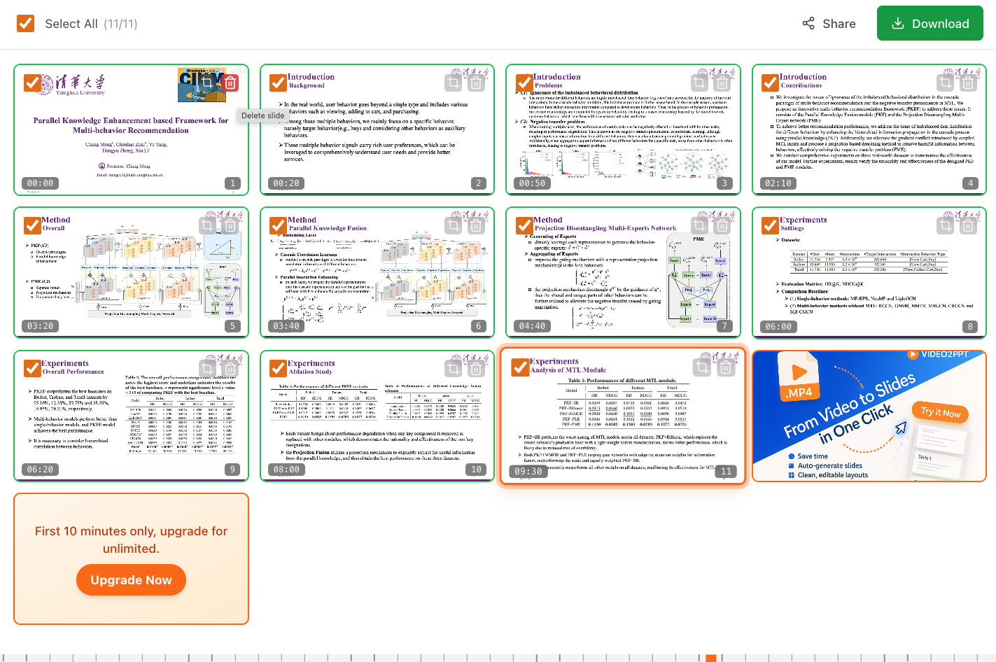 Managing Video2PPT slide cards