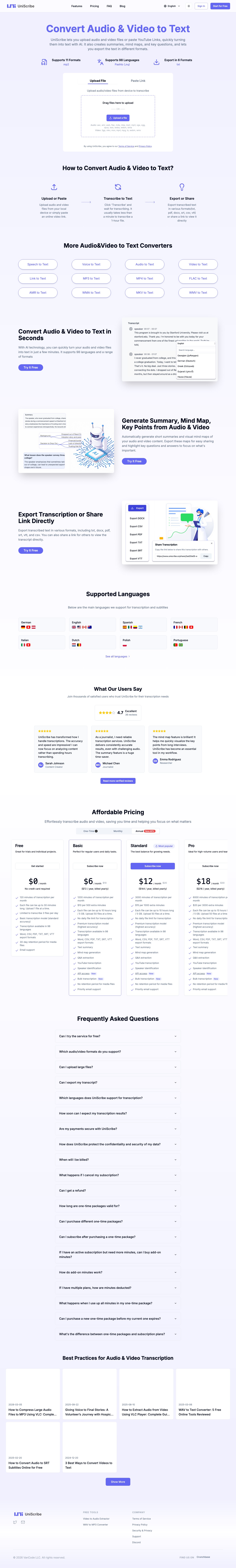 UniScribe public home page